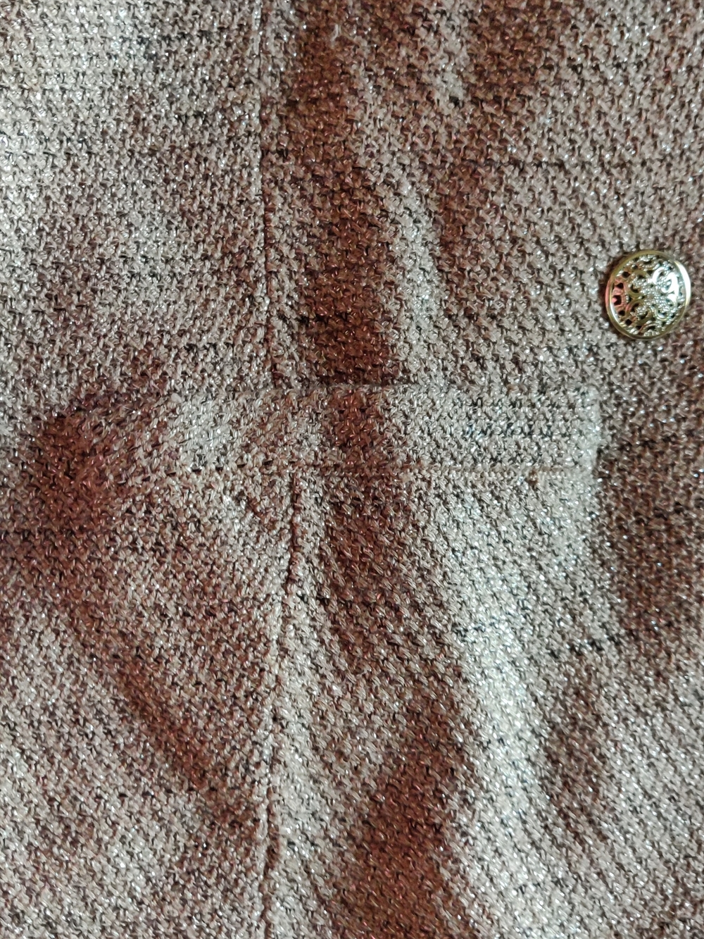 Chico's Shimmery Taupe Tweed Frayed-Edge Faux Double-Breasted Blazer - Picture 8 of 16